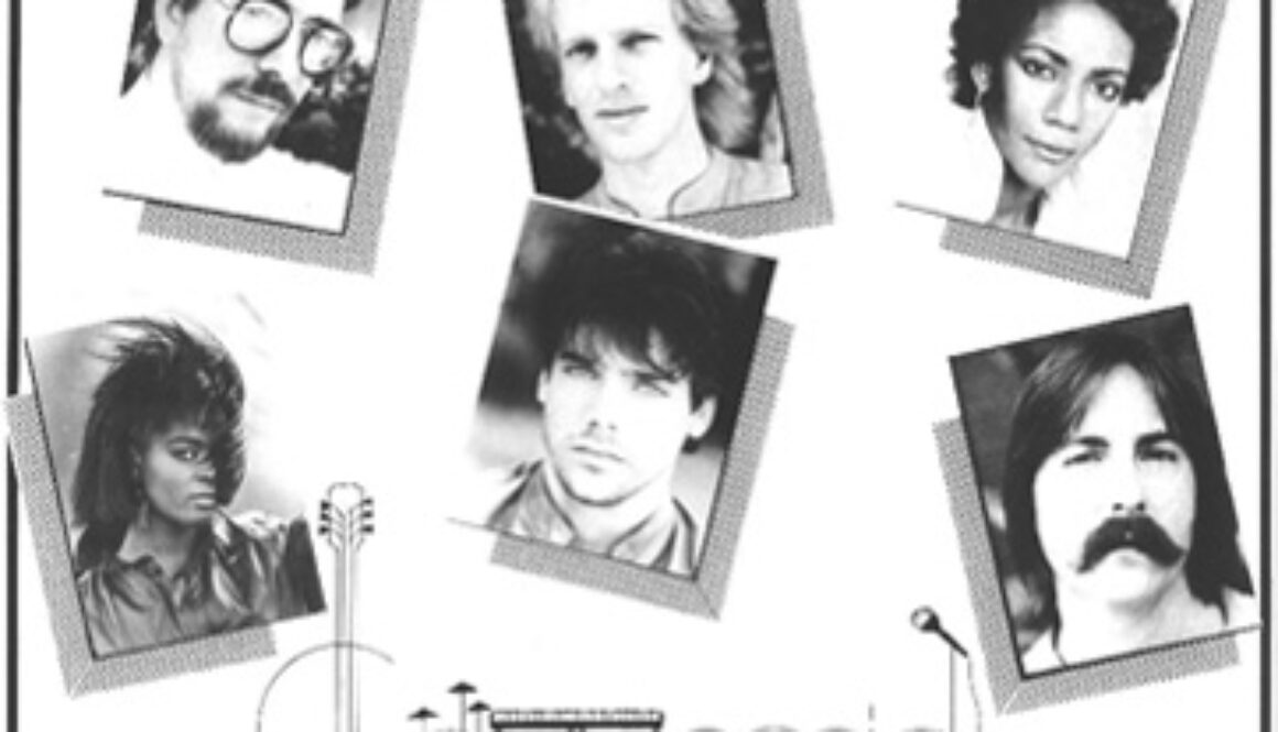 A black and white photo of people with microphones.